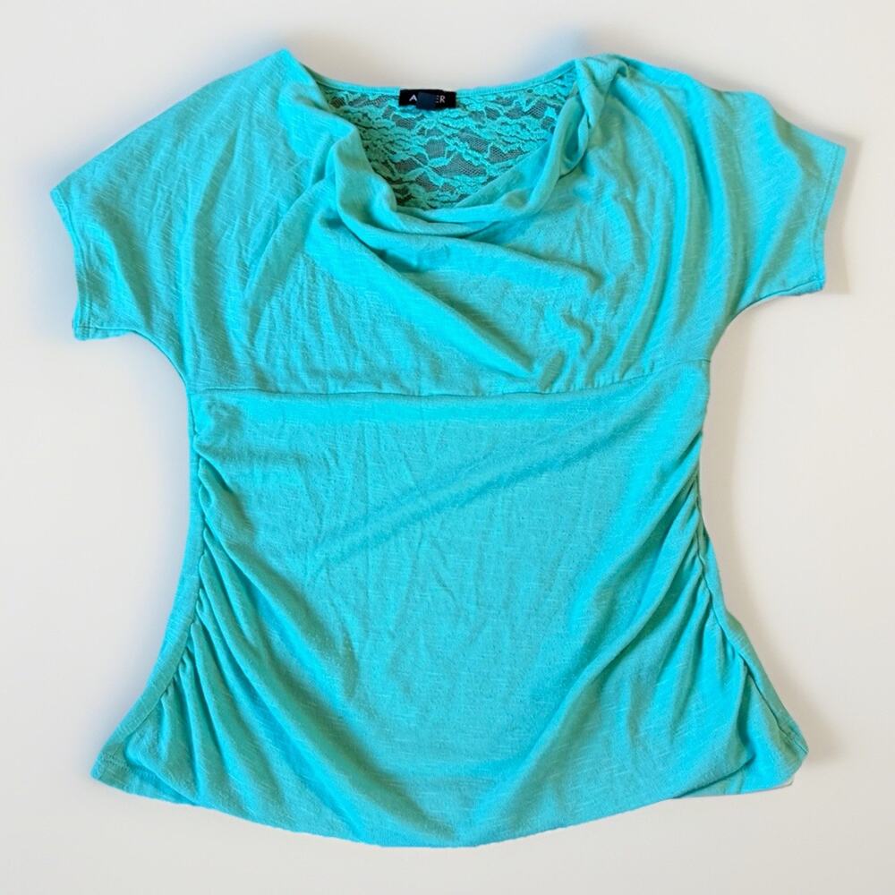 A Byer Teal Lace Back Top XL Boho Cottagecore Fairy Soft Girl Ruched Stretch